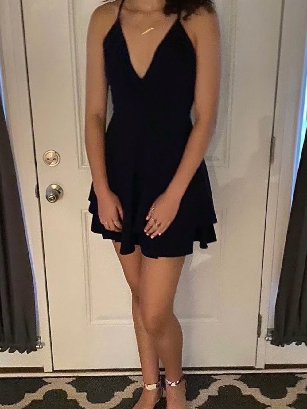 Honey and Rosie Navy V-Neck Strappy Fit-and-Flare Mini Dress